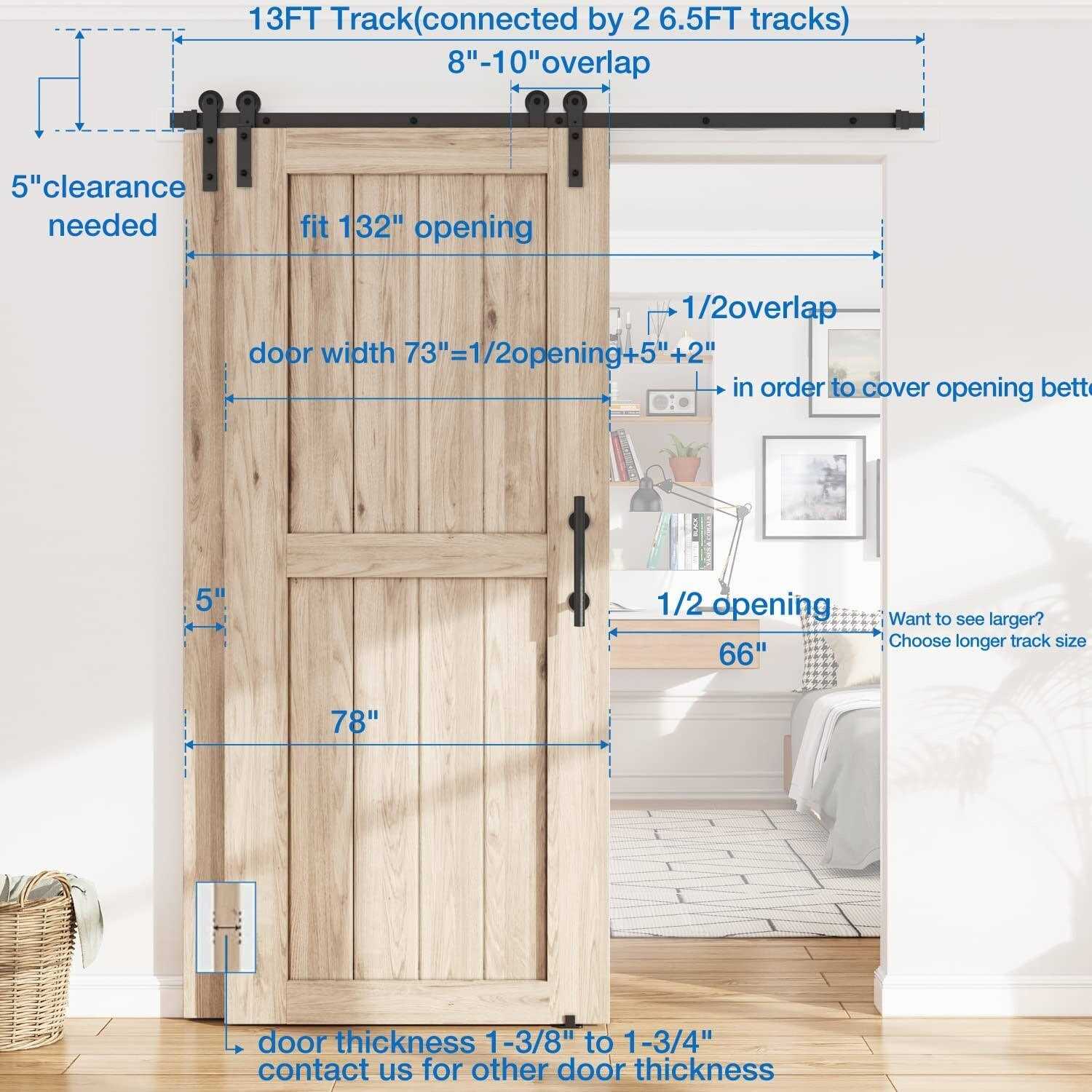 WINSOON Single Track Bypass Barn Door Hardware Double Doors Kit - Inhomebuy
