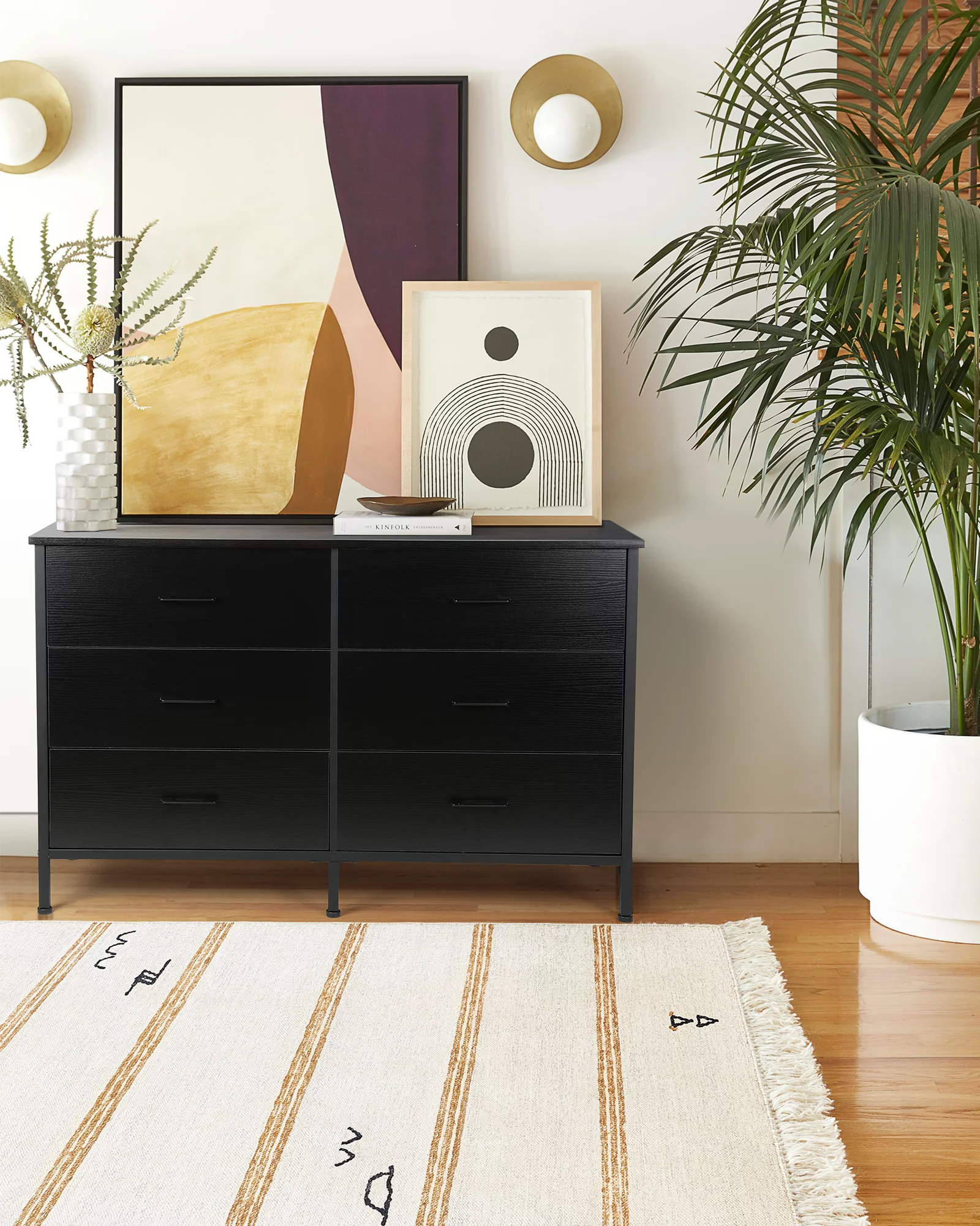 47.3'' Drawer Dresser Chest of 6 Drawers, Storage Dresser Tower for Bedroom, Living Room, Hallway, Nursery, White Storage Cabinet Wooden Dresser with Steel Frame, White - Inhomebuy