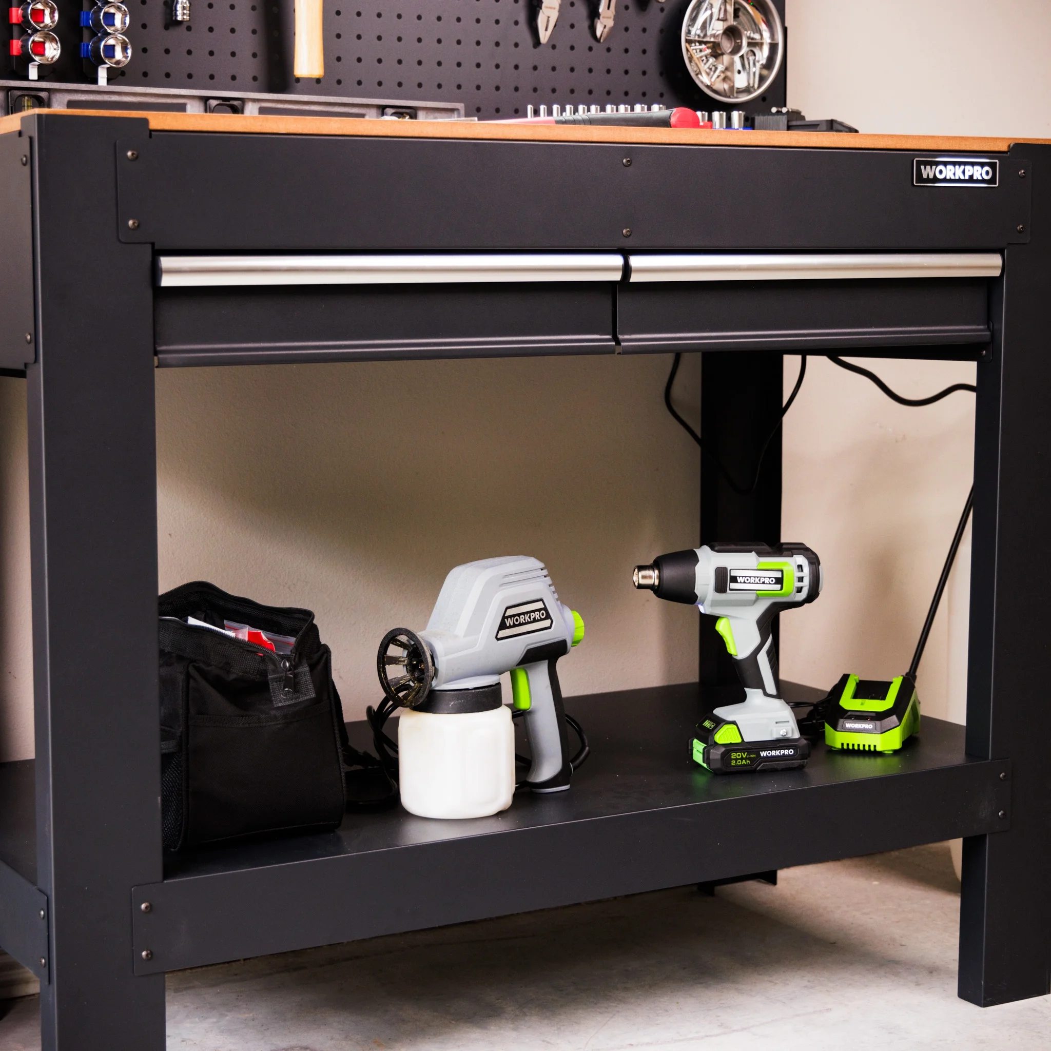 Workpro 45-in Multipurpose Workbench with LED Light & Power Strip, Steel - Inhomebuy