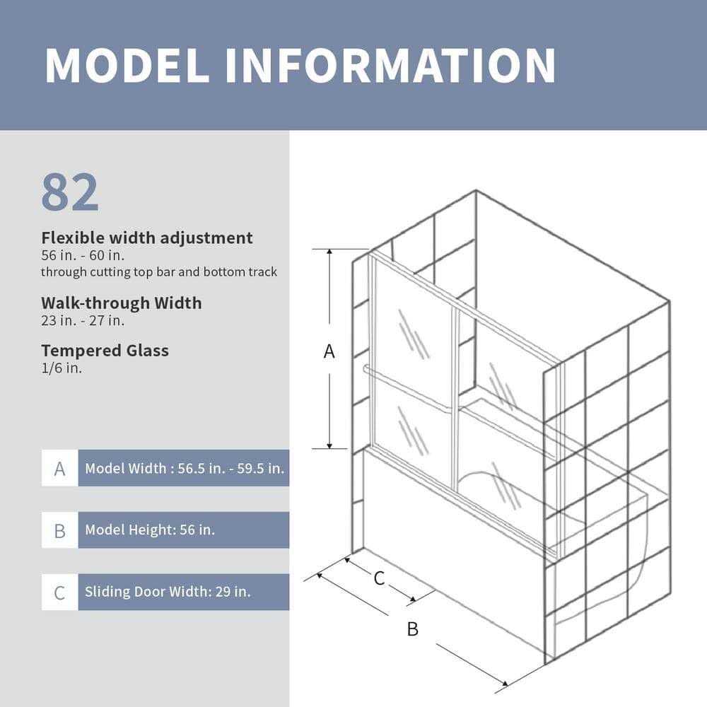 niveal Alvin 59 in. W x 56 in. H Sliding Framed Tub Door Finish - Inhomebuy