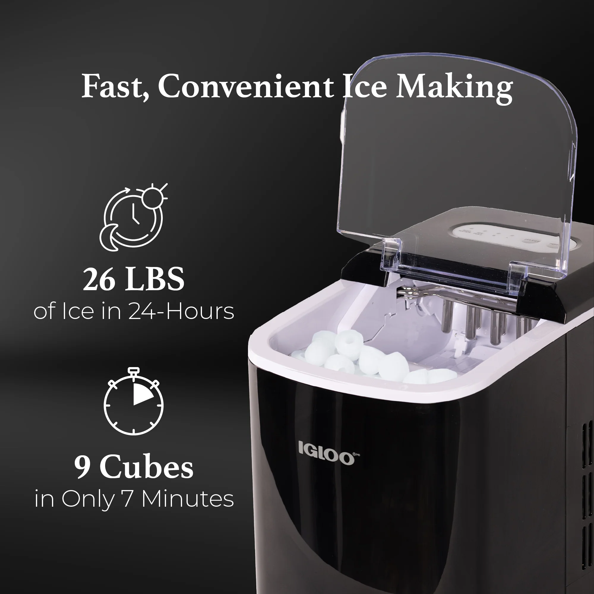 Igloo 26-Pound Automatic Portable Countertop Ice Maker Machine - Black - Inhomebuy