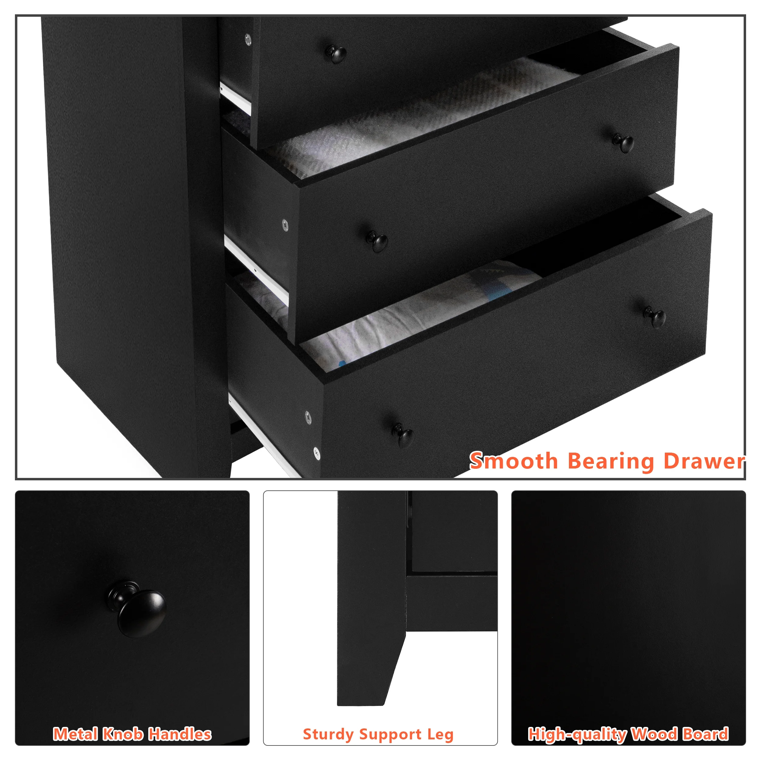 TrumanPick Black 5 Drawer Dresser, 47