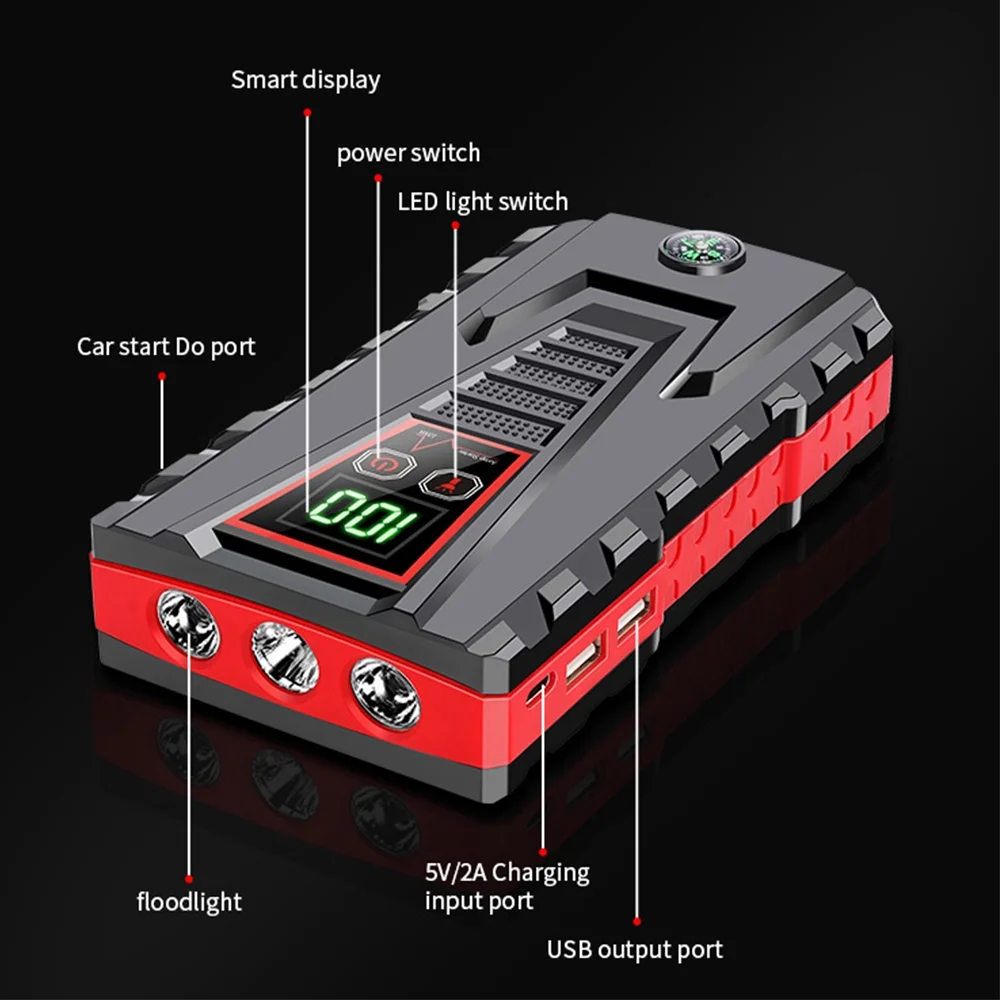 PRAXO Multi-functional Car Jump Starter, 5000A Peak 99800mAh Battery Jump Starter, 12V Car Battery Charger, Auto Battery Booster w/ LCD Display & 3 LED Modes, Portable Power Bank Charger - Inhomebuy