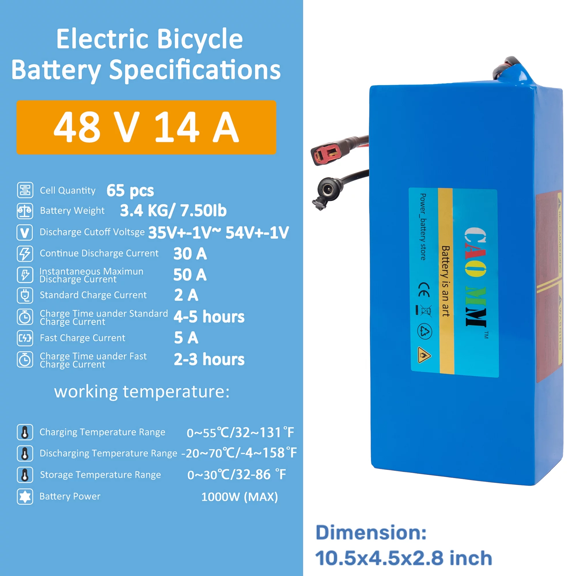 Ebike Battery 48V 10Ah Lithium Battery with 5A Fast Charger Scooter Battery for 1000W Electric Bike Motor - Inhomebuy