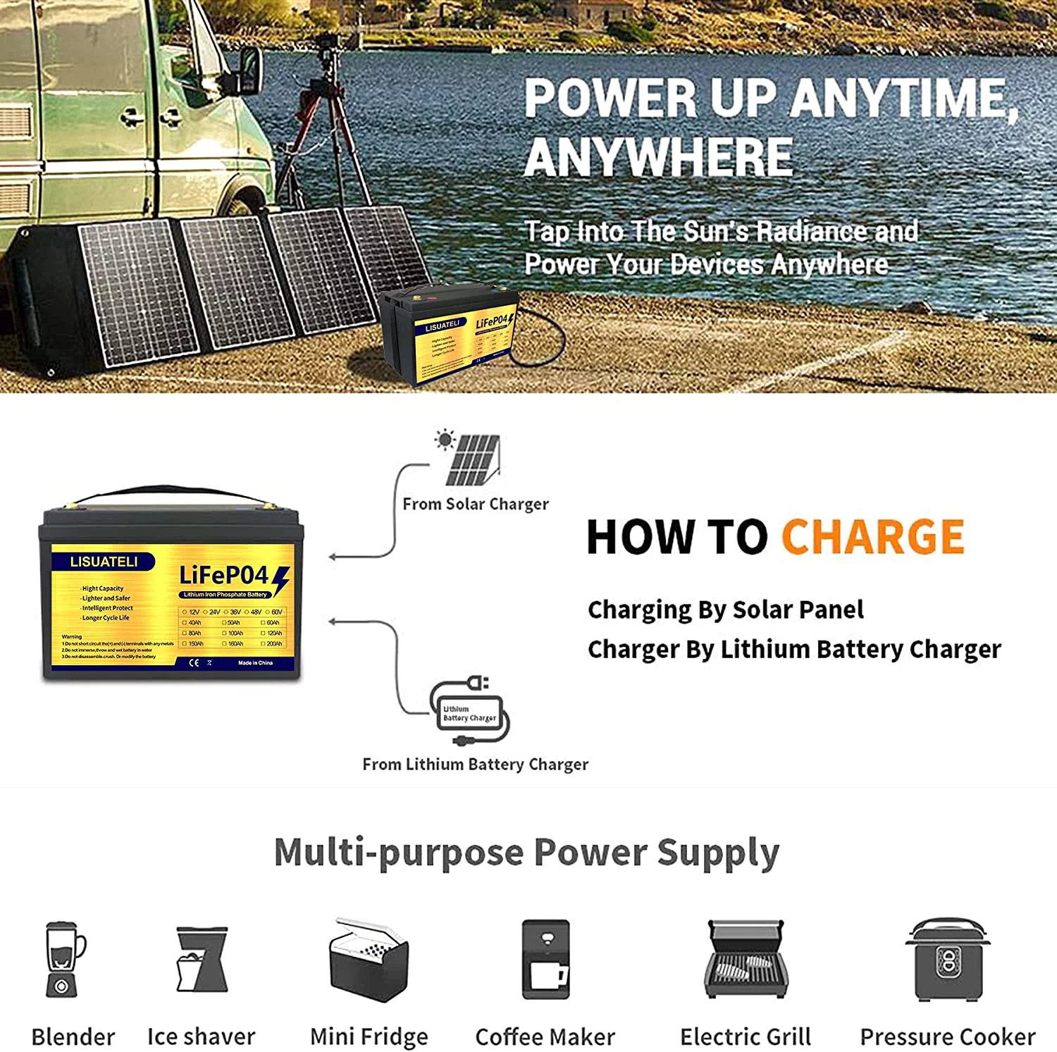 LISUATELI 12V 100Ah Lifepo4 Lithium Batteries  Deep Cycles for Golf Cart Solar RV Camper Marine Battery  1280Wh with 100A BMS - Inhomebuy