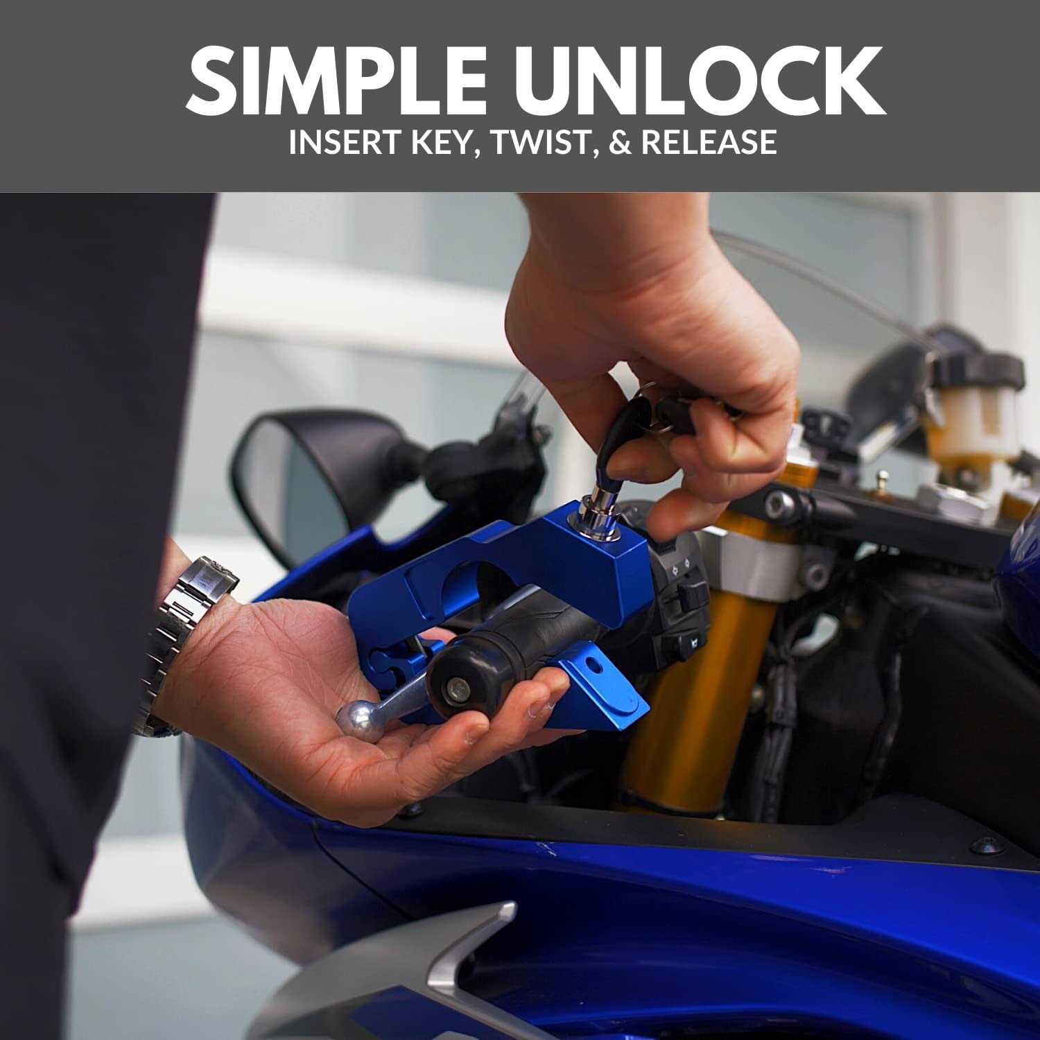 PLORIS by Monster Fairings Motorcycle Locks Heavy Duty Anti Theft Adjustable Bike Handlebar Lock for Protection - Inhomebuy