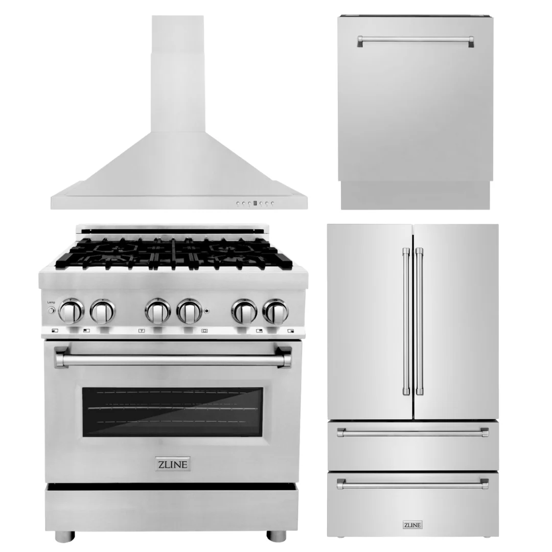 ZLINE Appliance Package - 30 in. Dual Fuel Range, Range Hood, 3 Rack Dishwasher, Refrigerator, 4KPR-RARH30-DWV - Inhomebuy