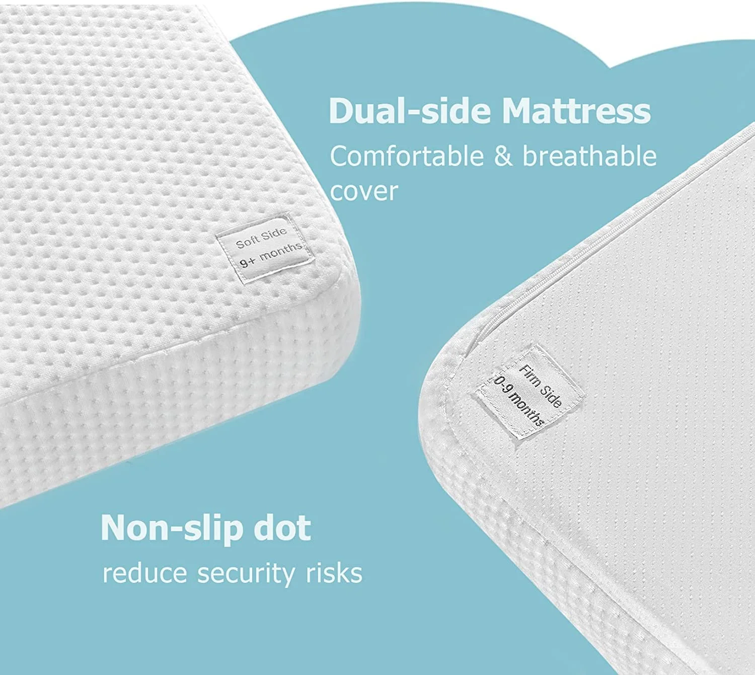 Waterproof Mini Crib Mattress, Portable Pack and Play Mattress Tri-Fold Dual Sided Mattress with Washable Cover & Storage Bag - Inhomebuy