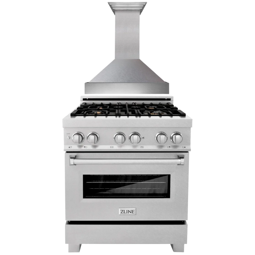 ZLINE 30 in. Dual Fuel Range and Range Hood DuraSnow® Stainless Steel Appliance Package, 2KP-RASSNRH30 - Inhomebuy