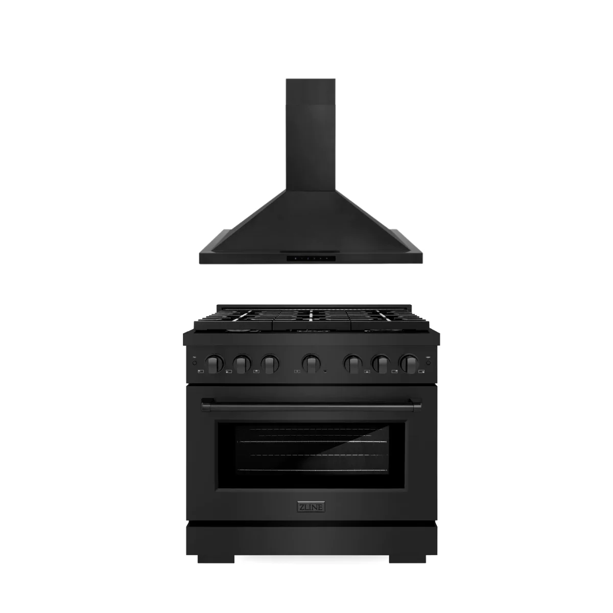 ZLINE Appliance Package 36 in. Gas Range, 36 in. Range Hood - Black Stainless, 2KP-RGBRH36 - Inhomebuy