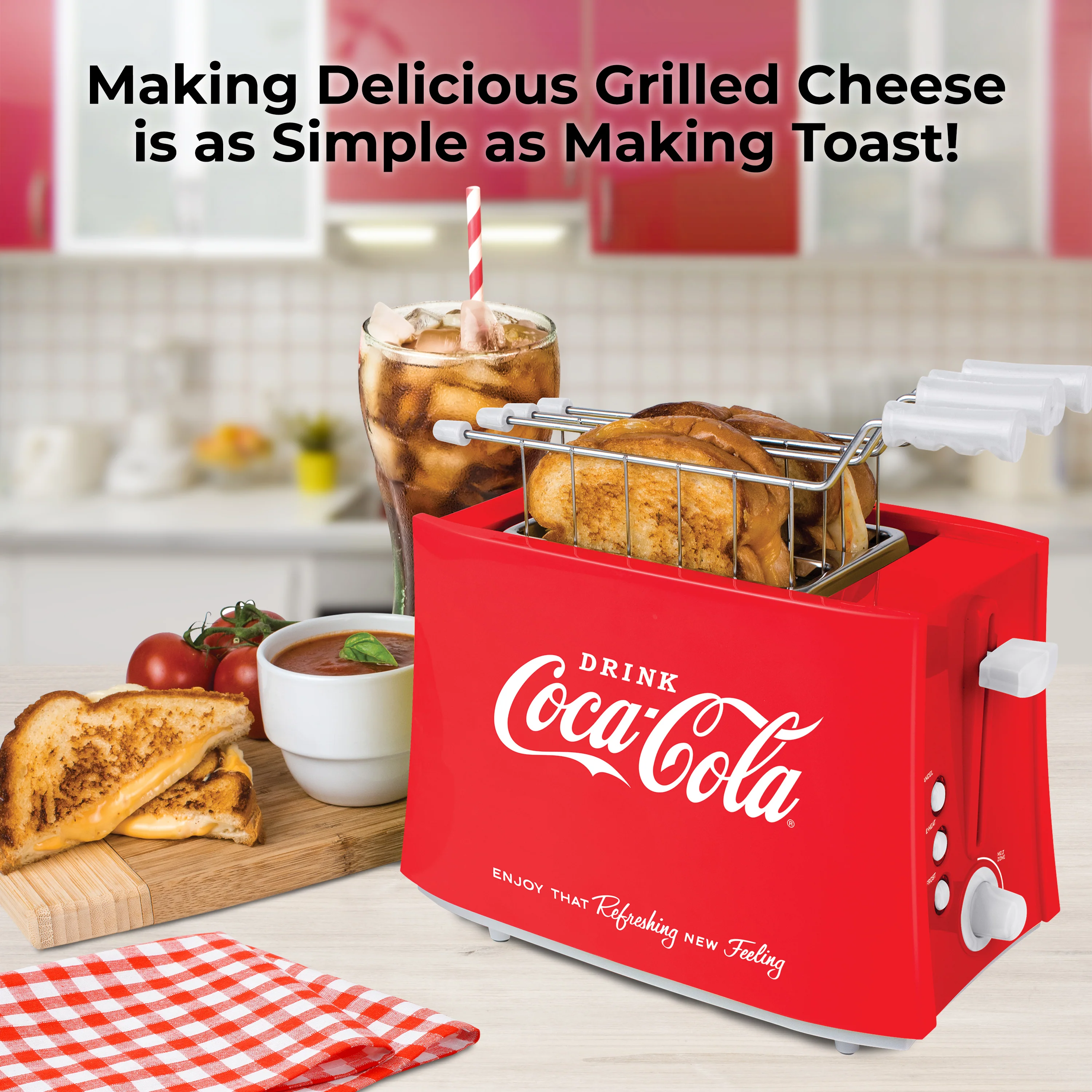 Coca-Cola® Grilled Cheese Toaster with Easy-Clean Toaster Baskets and Adjustable Toasting Dial - Inhomebuy