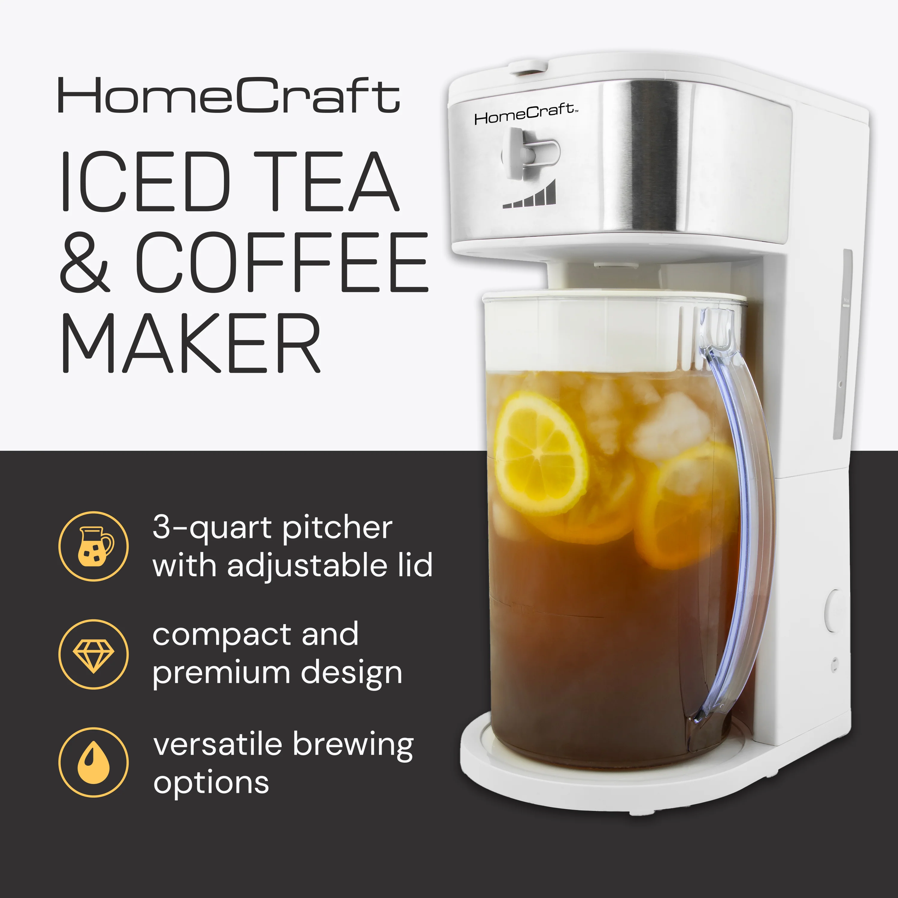 HomeCraft 3-Quart White Café' Ice Tea and Iced Coffee Brewing System - Inhomebuy