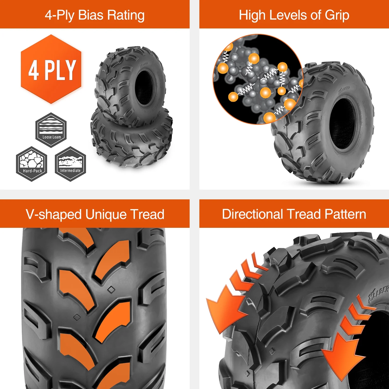 Halberd Upgrade  18x9.5-8 ATV Tires 4PR Heavy Duty 18x9.5x8 Tubeless Replacement Set of 2 - Inhomebuy