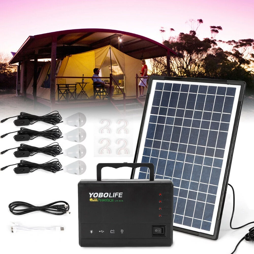 AC 110-220V Portable Solar Generator with Solar Panel,Included 4 Sets LED Lights,Solar Power - Inhomebuy
