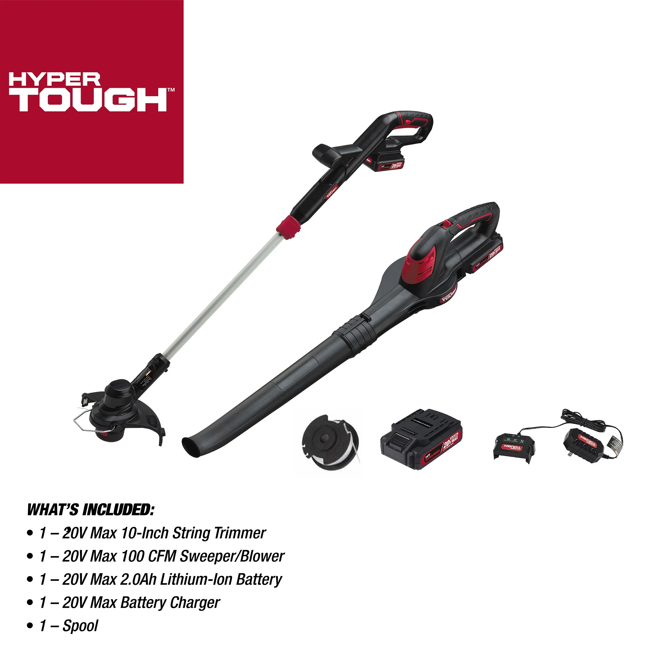 Hyper Tough 20V Max Cordless Combo Kit, 10-inch String Trimmer & 130 mph Sweeper - Inhomebuy