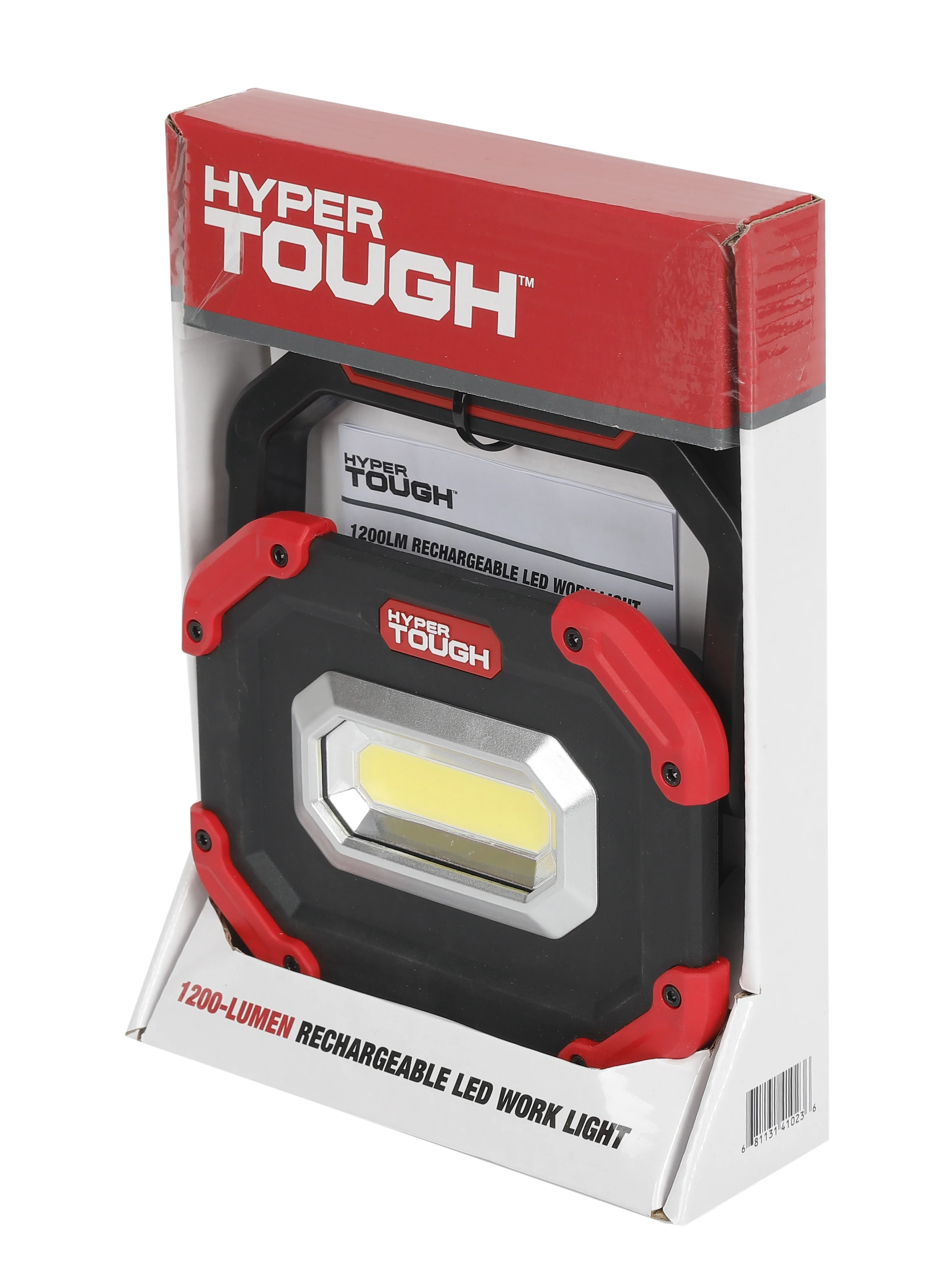 Hyper Tough 1200 Lumen LED Rechargeable Portable Work Light, Red, Black - Inhomebuy