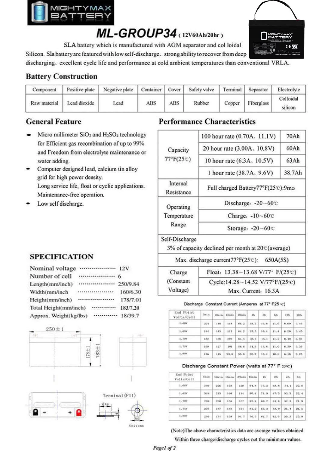 12V 60AH GROUP 34 REPLACEMENT SLA BATTERY FOR MK M34SLDG 20 HR RATE - Inhomebuy