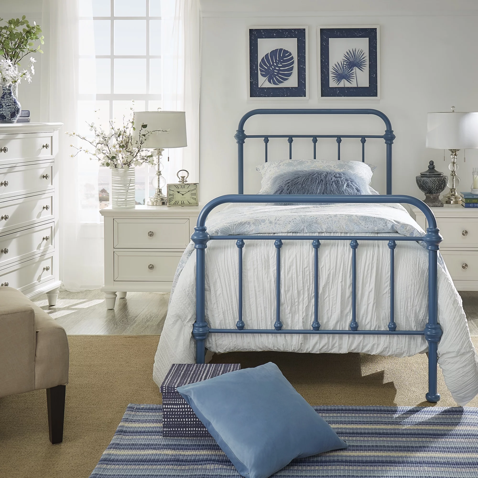 Weston Home Nottingham Metal Twin Bed, Blue Steel - Inhomebuy
