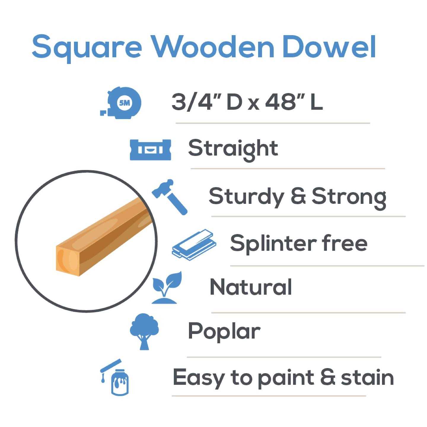 Woodpeckers Crafts DIY Unfinished Wood Square Dowel - Inhomebuy