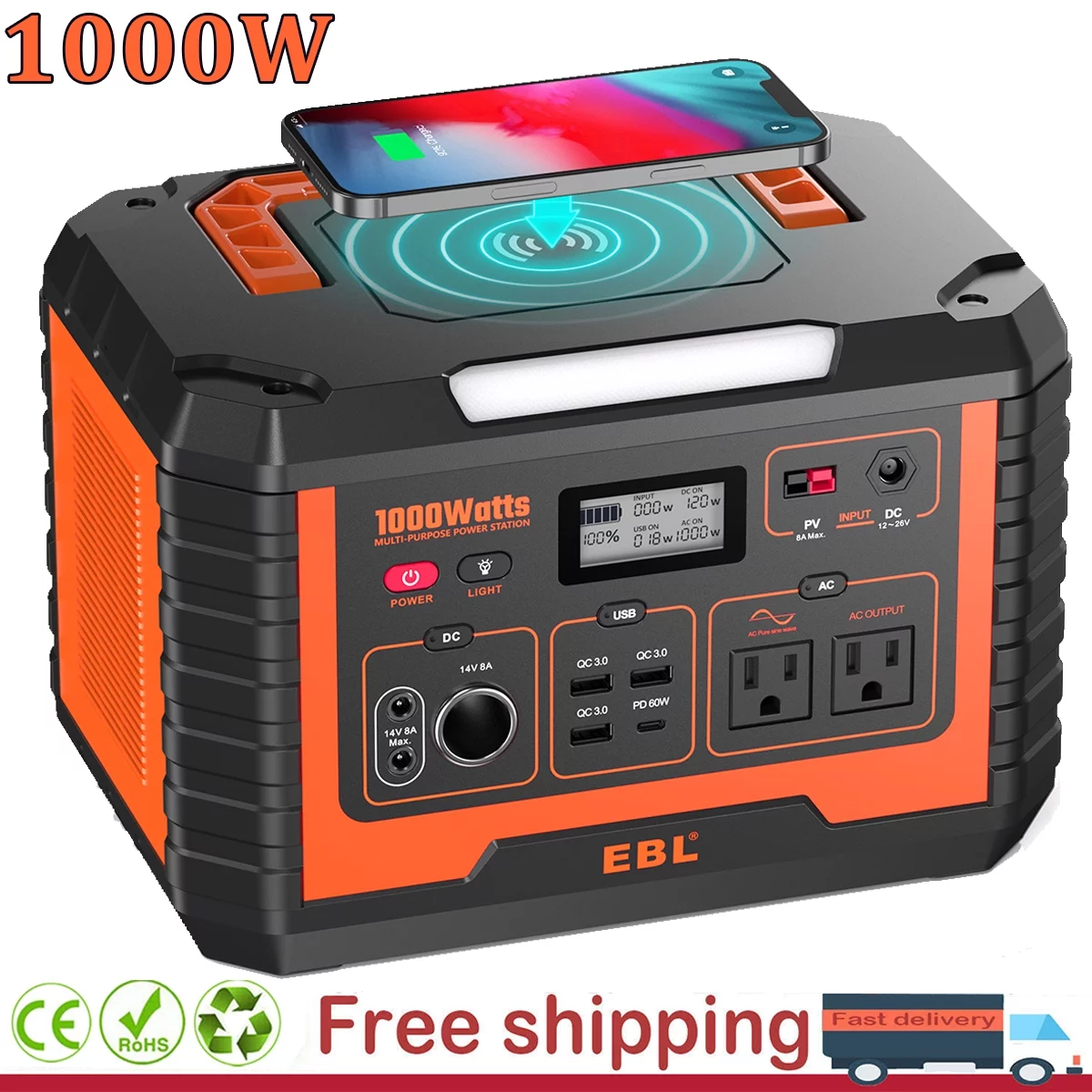 1000W Portable Solar Power Station Generator Emergency Backup Power Bank Camping - Inhomebuy