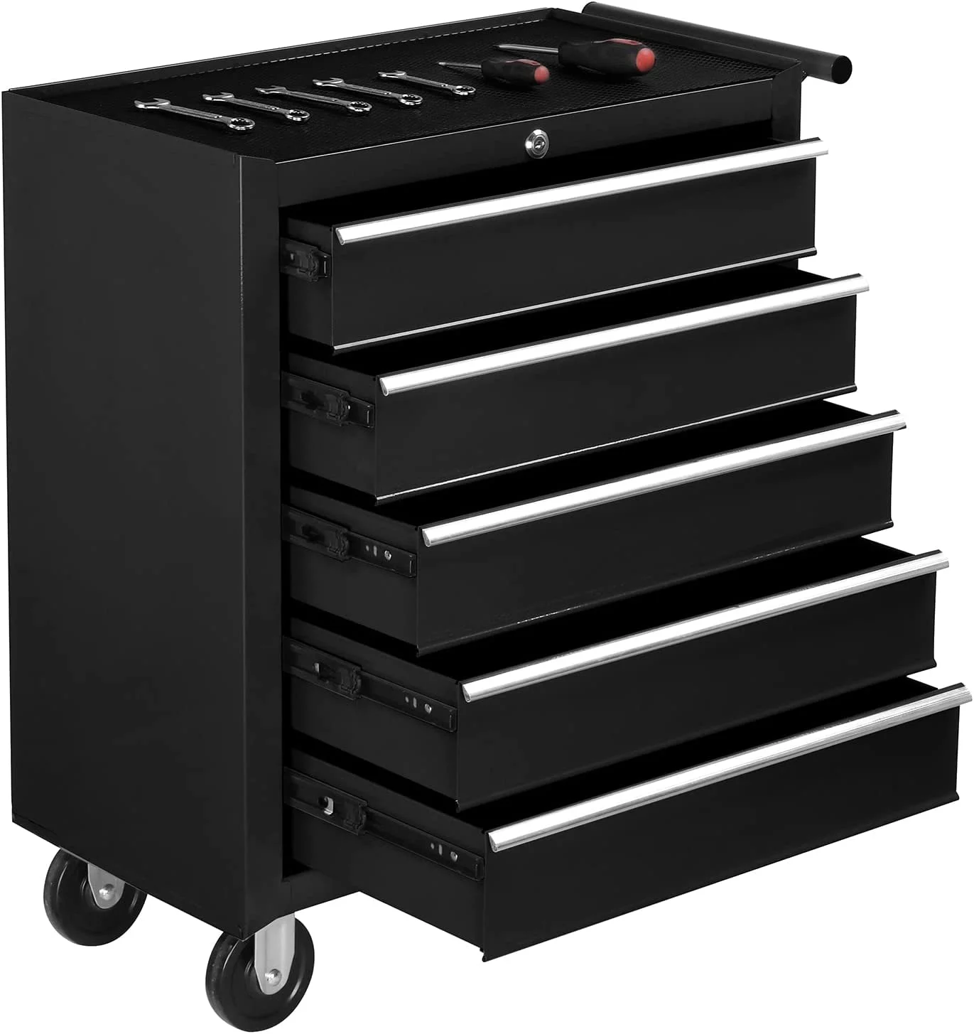 TUFFIOM 5-Drawer Rolling Tool Chest with Lock & Key, Tool Storage Organizer Box Cabinet with Wheels - Inhomebuy