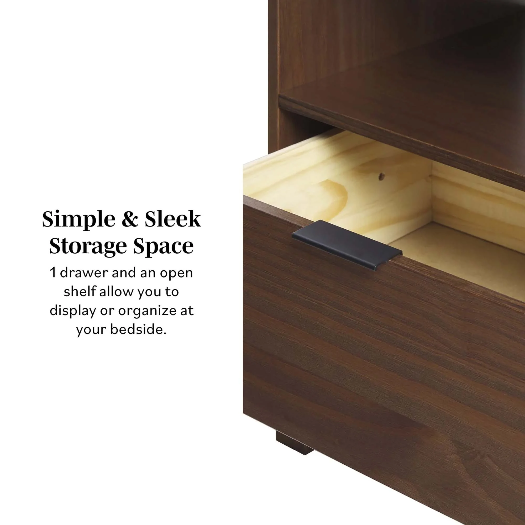 Walker Edison Modern Curved-Frame Solid Wood Nightstand, Brown - Inhomebuy