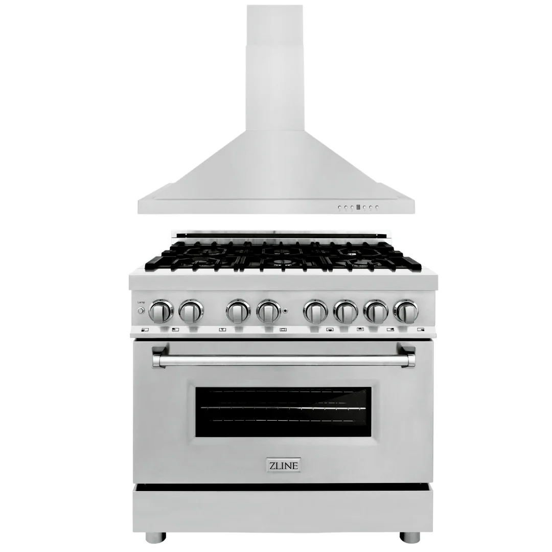 ZLINE Kitchen and Bath Appliance Package - 36 in. Dual Fuel Range, 36 in. Range Hood, 2KP-RARH36 - Inhomebuy