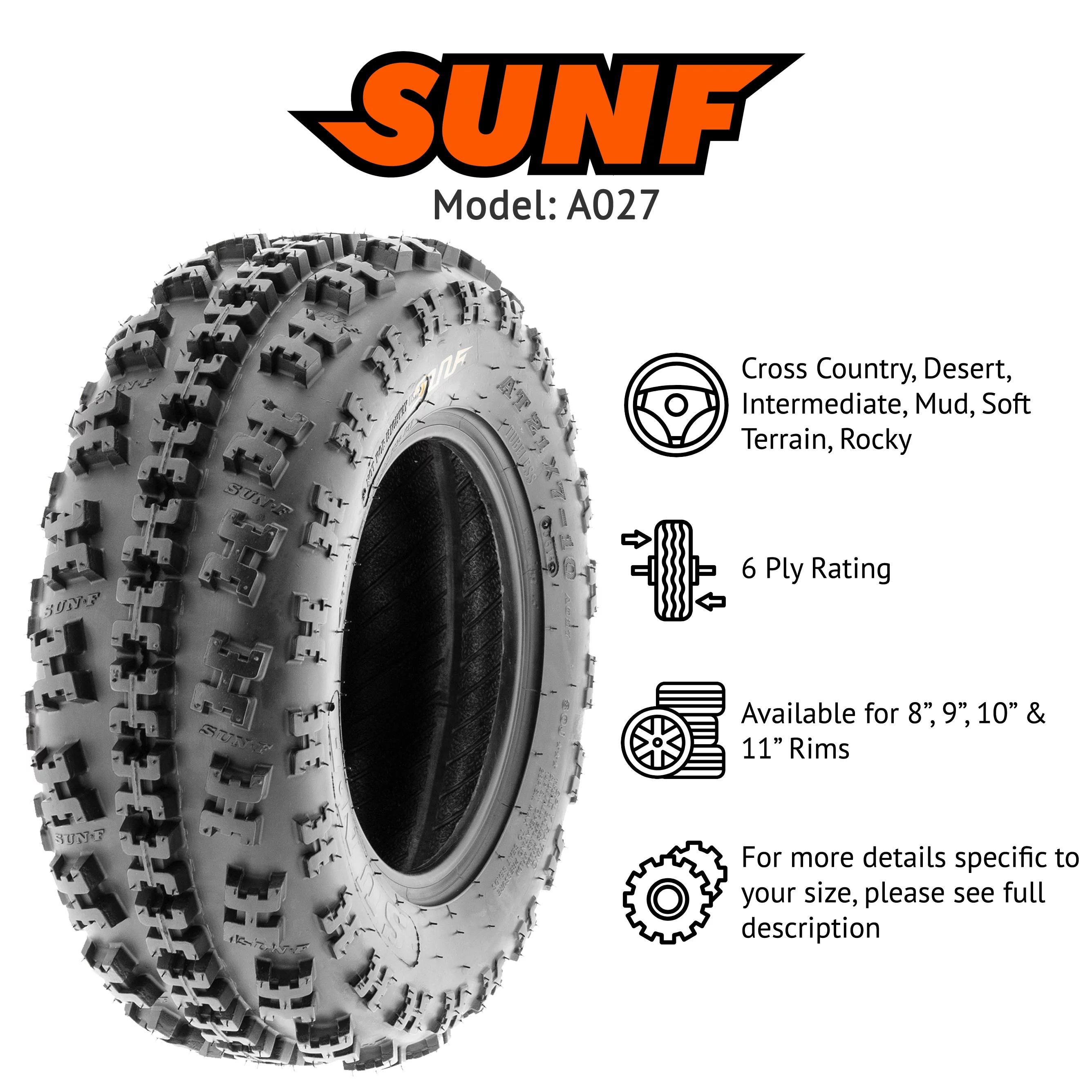 SunF All Terrain ATV UTV Tires 21x7-10 & 20x11-9 6 PR A027 (Complete Full Set of 4) - Inhomebuy