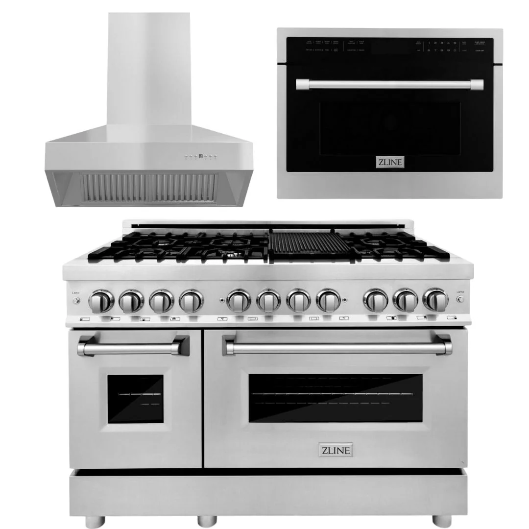 ZLINE Appliance Package - 48 In. Dual Fuel Range, 700CFM Range Hood,  Microwave Oven, 3KP-RARHC48-MO - Inhomebuy
