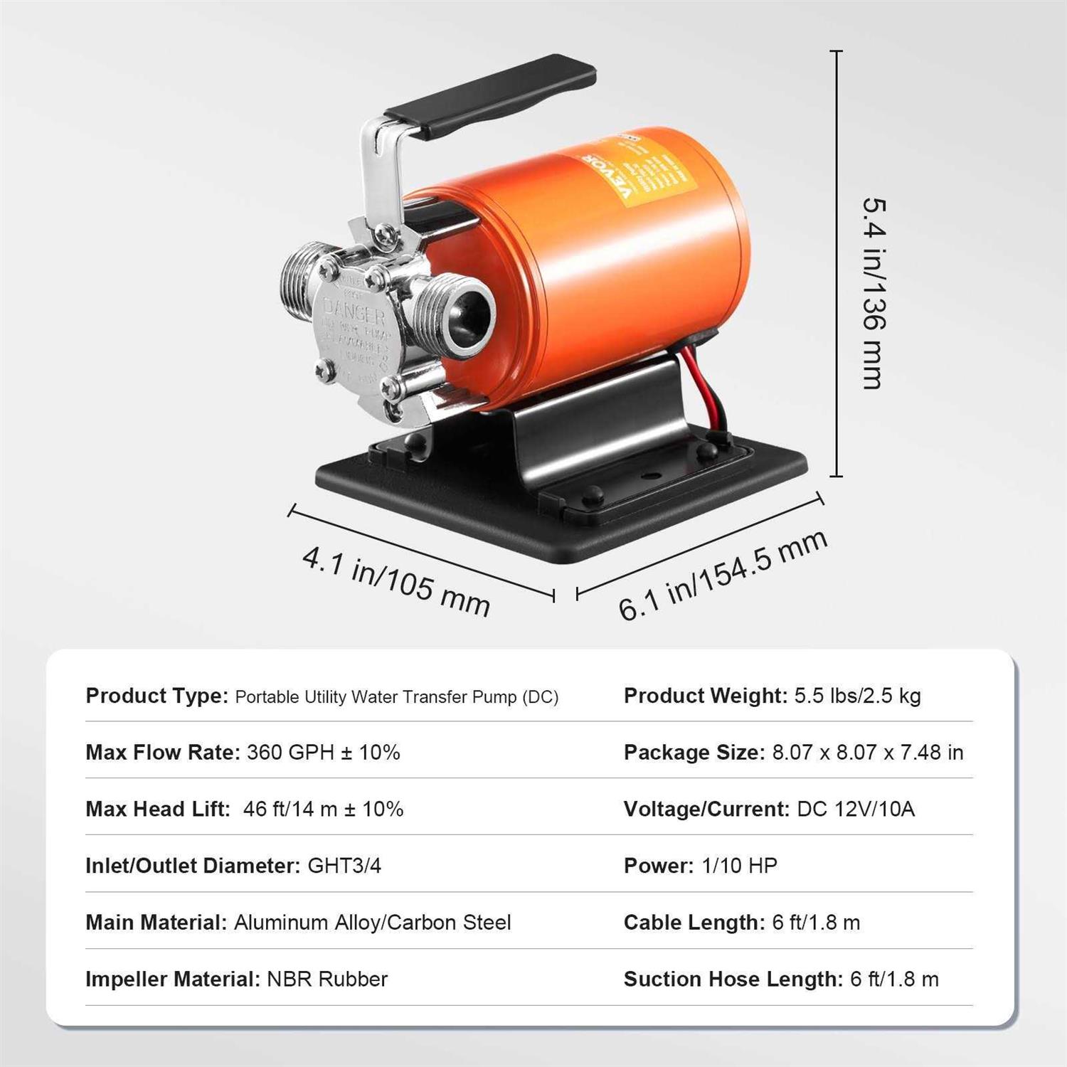 VEVOR Water Transfer Pump 120V 360 GPH 1/10 HP 6 ft Suction Hose Garden Pool Pond - Inhomebuy