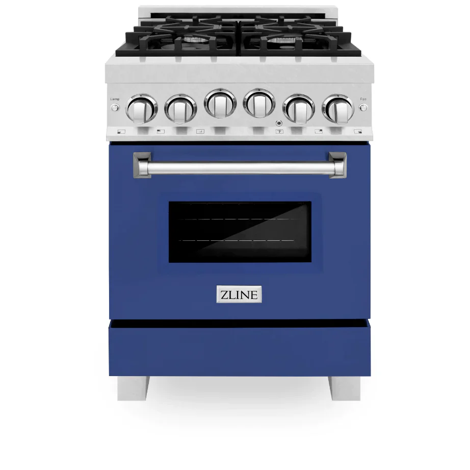 ZLINE 24 In. Professional Gas Range In Stainless Steel With Blue Matte Door, RG-BM-24 - Inhomebuy