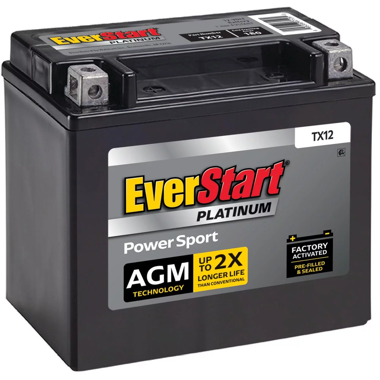 EverStart Premium BOXED AGM PowerSport Battery, Group Size TX12 12 Volt, 180 CCA - Inhomebuy