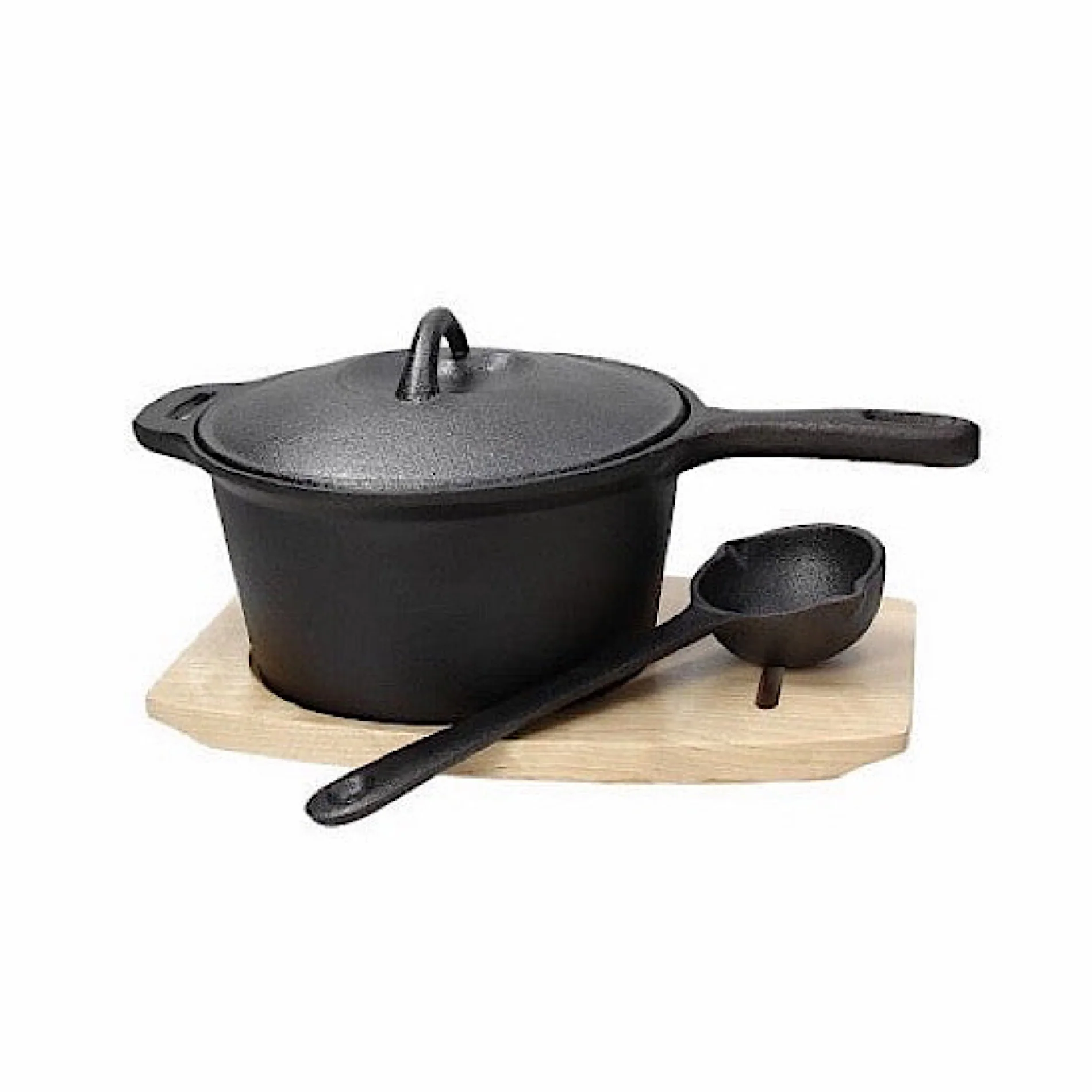 Fusion Taste Cast Iron Casserole 18cm + Wood Base - Inhomebuy