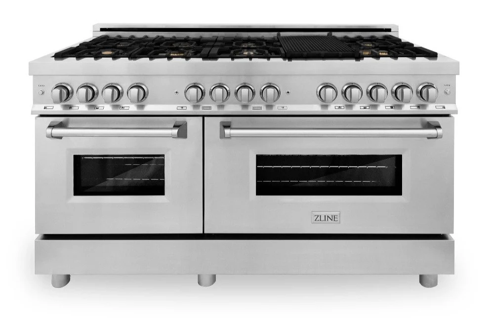 ZLINE 60 in. Professional Gas Burner with Brass Burners, 7.6 cu. ft. Electric Oven in Stainless Steel, RA-BR-60 - Inhomebuy