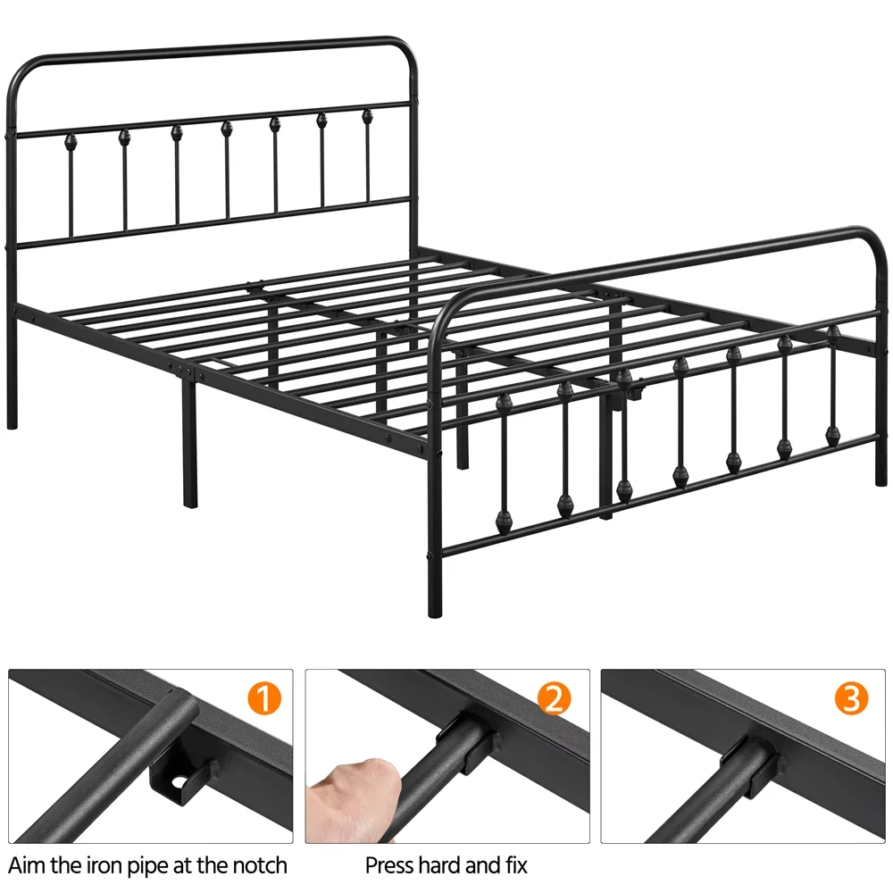 Alden Design Metal Platform Queen Bed with High Headboard, Black - Inhomebuy