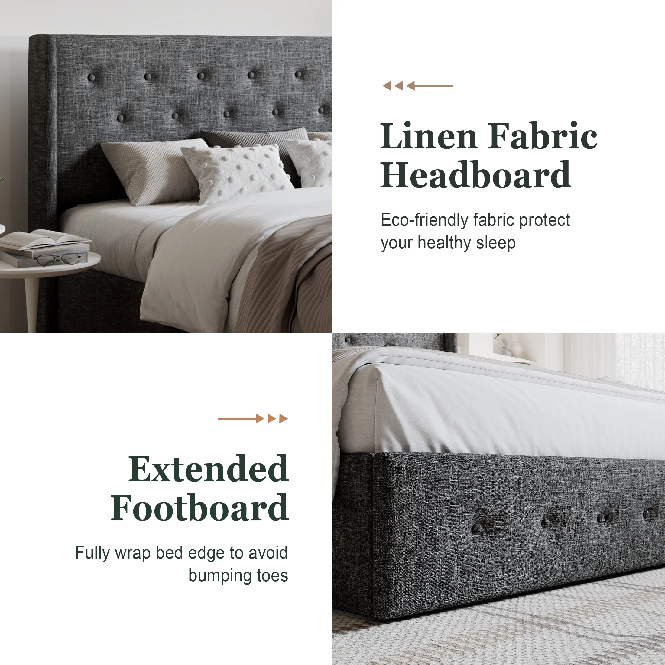 Amolife King Size Upholstered Lift up Storage Platform Bed Frame with Channel Wingback Headboard, Beige, Adult - Inhomebuy