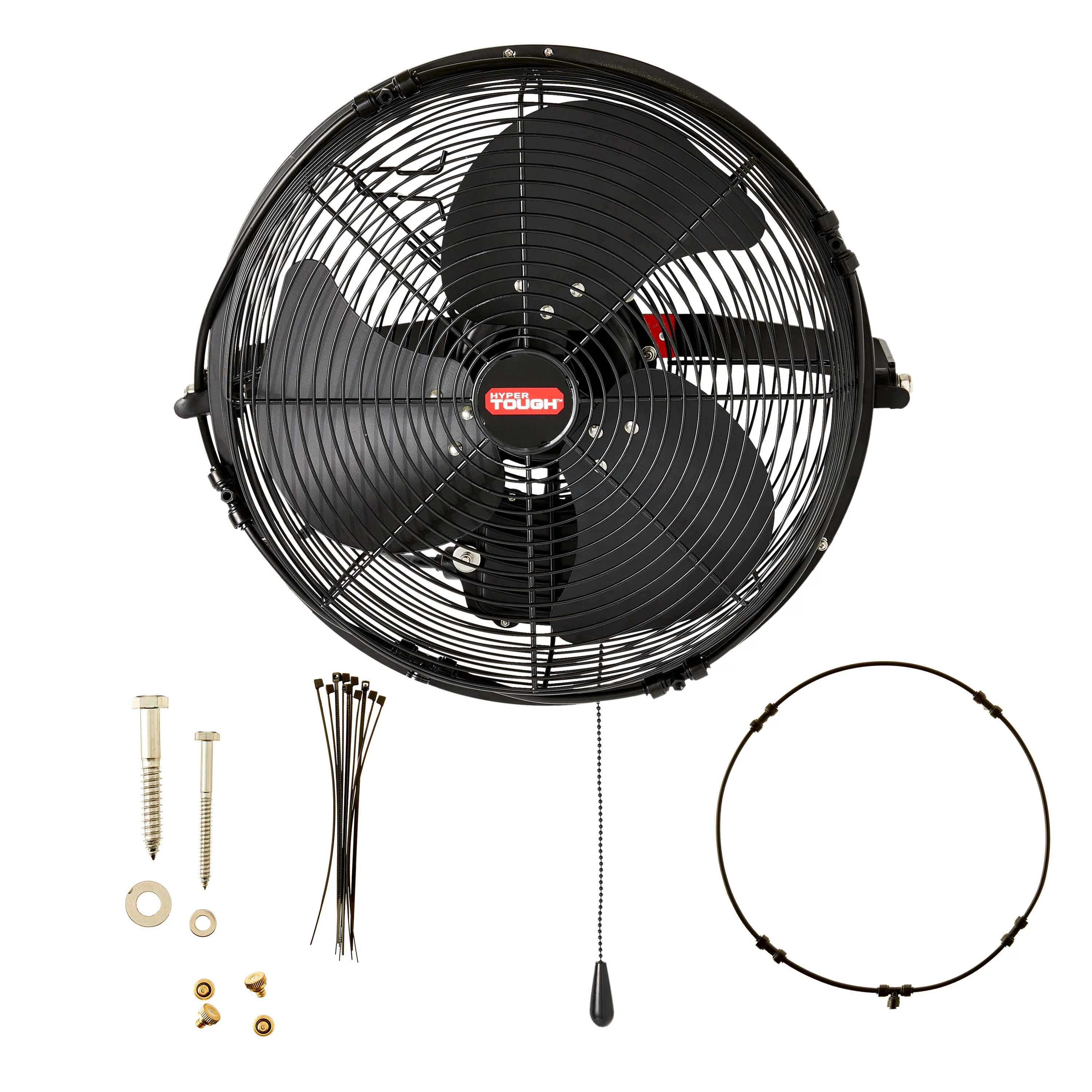 Hyper Tough 14 Inch Outdoor Wall Fan with Misting Kit, 3 Blades, Black - Inhomebuy