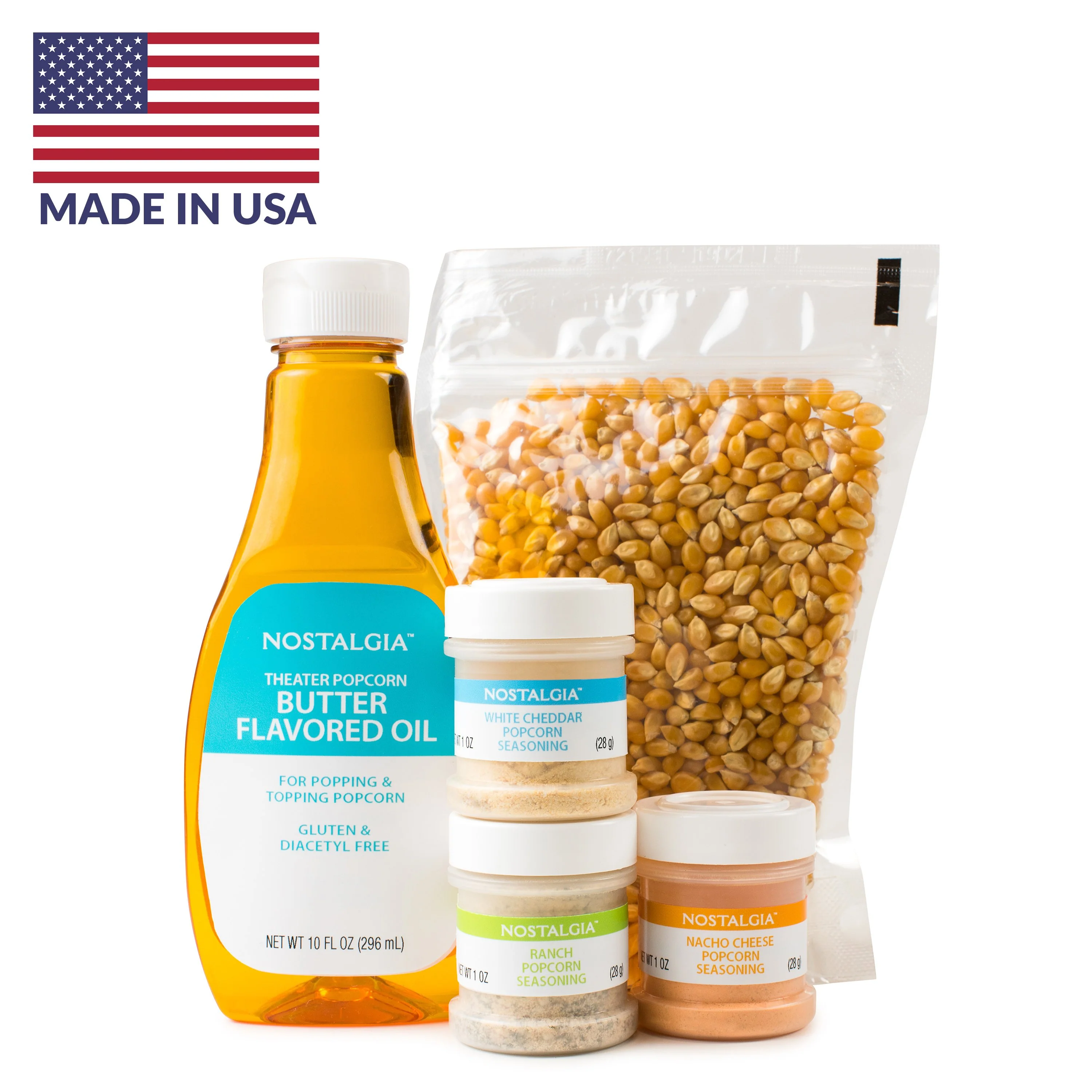 Hot Air & Kettle Popcorn Kit, 3 Seasonings, Oil, Popcorn Kernels - Inhomebuy