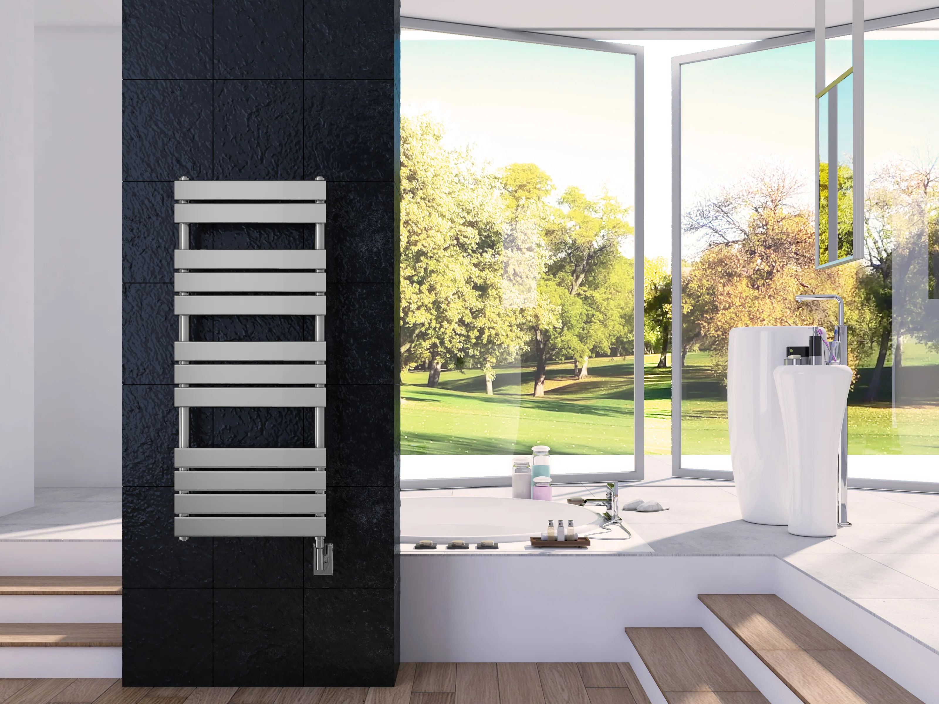 Minos Wall Mounted Electric Towel Warmer in Chrome - Inhomebuy