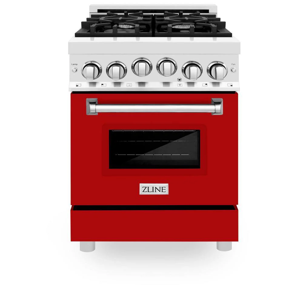 ZLINE 24 In. Professional Gas On Gas Range In Stainless Steel With Red Matte Door, RG-RM-24 - Inhomebuy