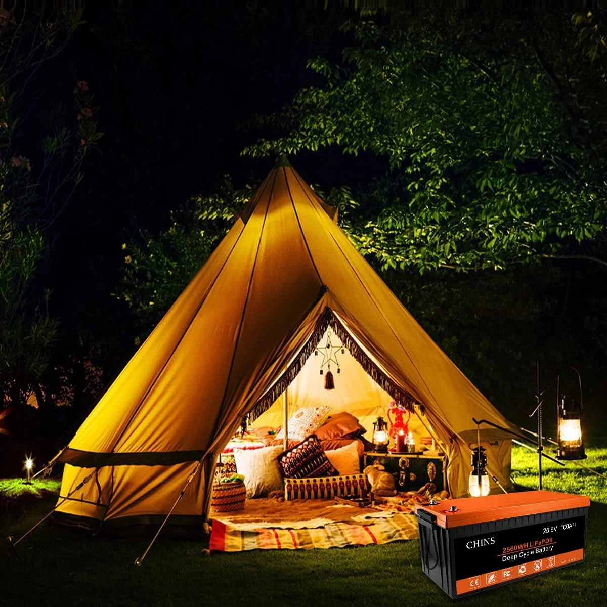 CHINS LiFePO4 Lithium Iron Battery 12V 100Ah for Boat Fishing - Inhomebuy