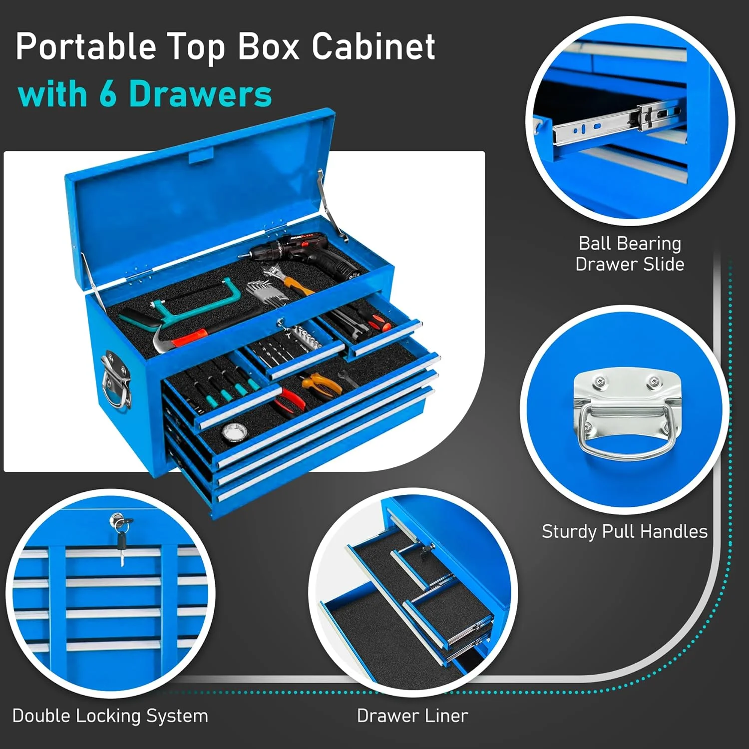 2-IN-1  Tool Chest & Cabinet, Large Capacity 8-Drawer Rolling Tool Box Organizer with Wheels Lockable Craft, Black - Inhomebuy