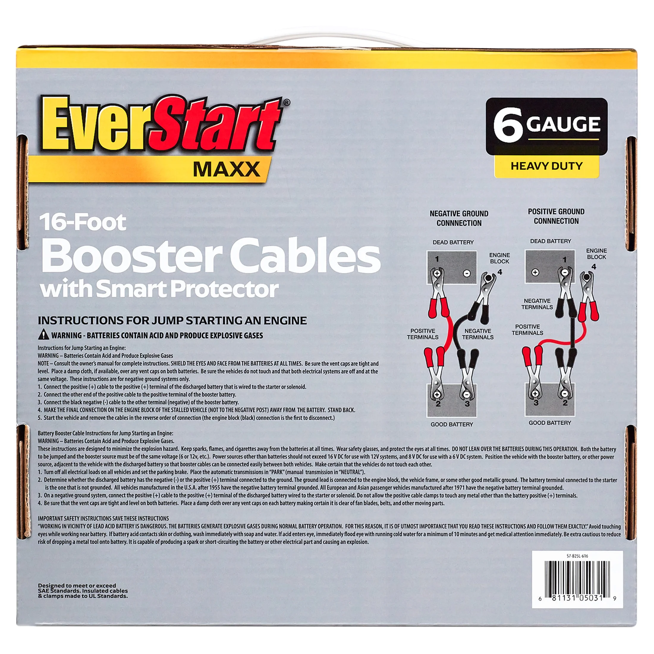 EverStart Maxx 6-Gauge Heavy Duty 16-Foot Booster Cables with Smart Protector - Inhomebuy