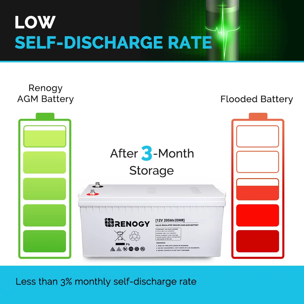 Renogy Deep Cycle AGM Battery 12 Volt 200Ah, 2000A Max Discharge Current, Safe Charge Most Home Appliances for RV, Solar, Marine, and off-grid Applications - Inhomebuy