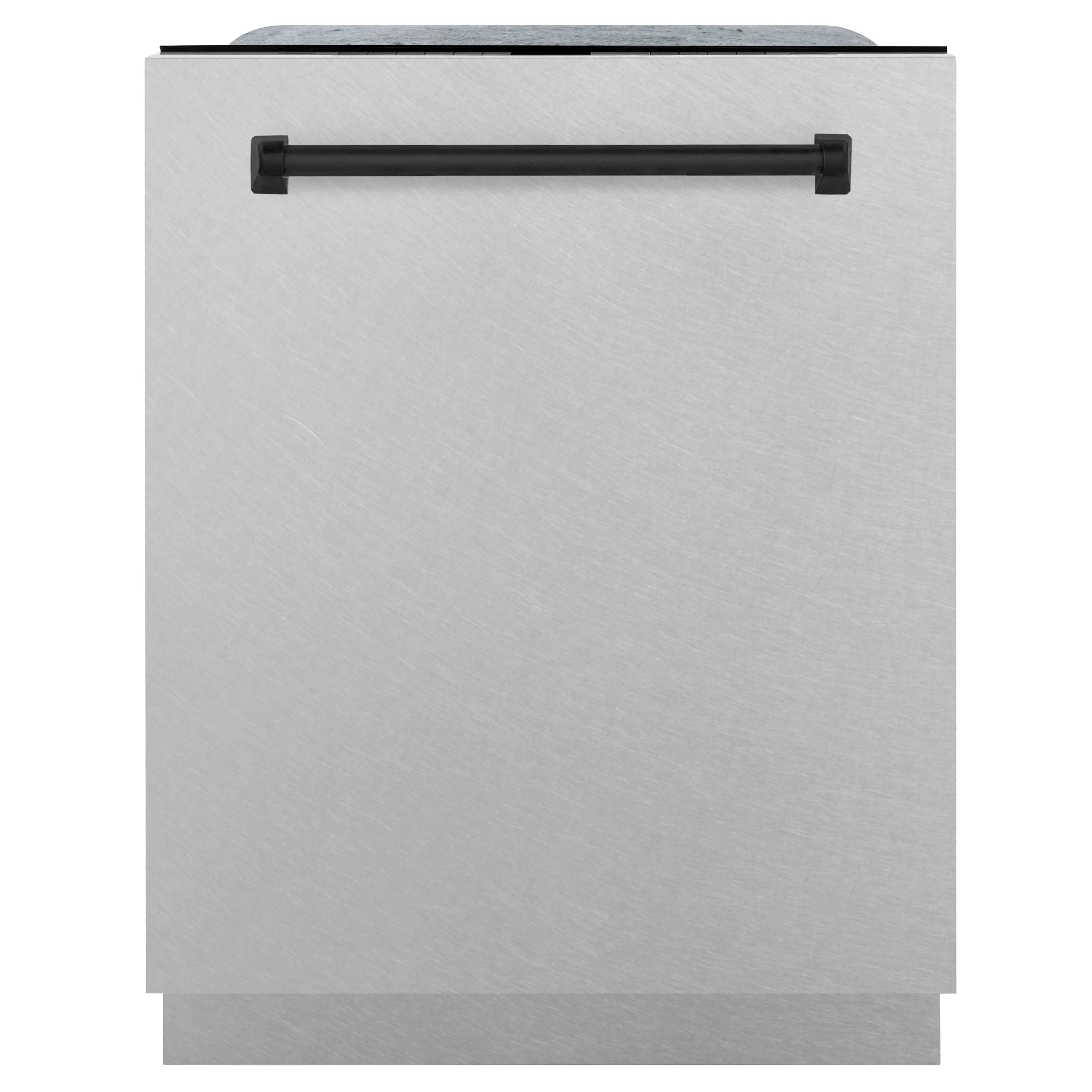 ZLINE Autograph Edition 24 in. Tall Dishwasher, Touch Control in DuraSnow® Stainless Steel with Matte Black Handle, DWMTZ-SN-24-MB - Inhomebuy