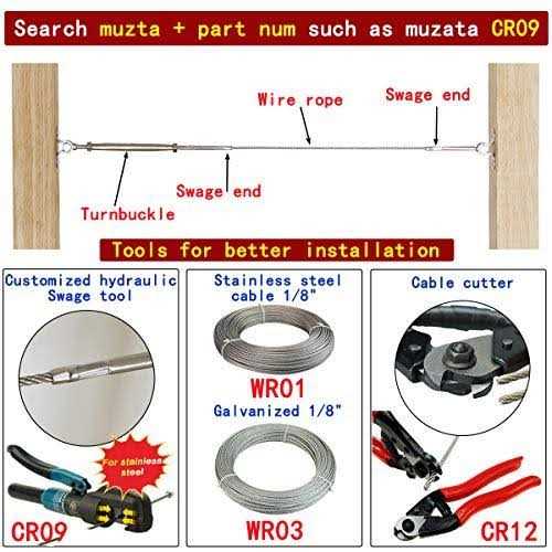 Muzata Cable Railing Kit 1/8 Swage Toggle Turnbuckle Hardware T316 Stainless Steel For Wood Post Woodeasy System Angle 180° Adjustable - Inhomebuy
