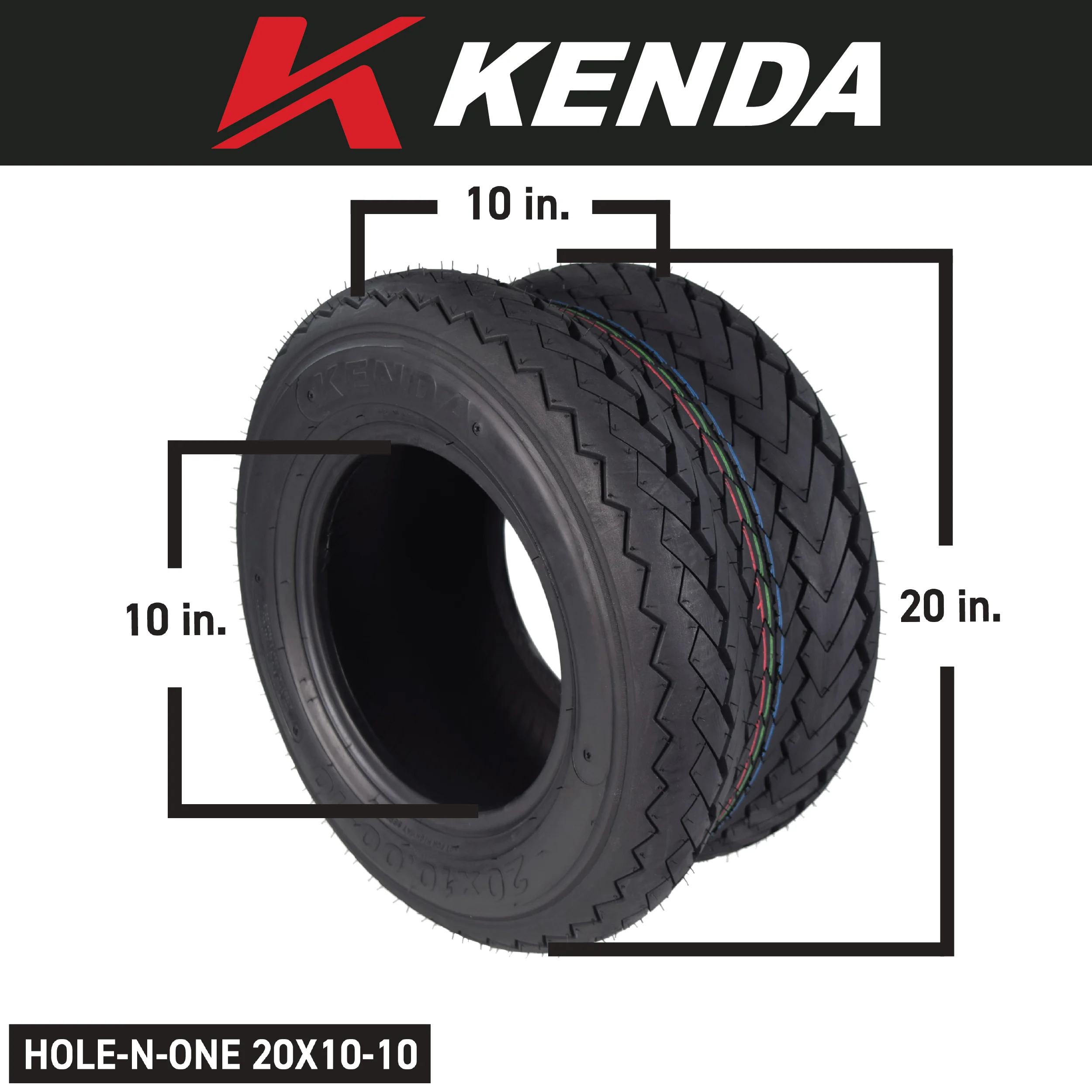 Kenda 235Q2076 20x10-10 Hole-N-1 6 Ply Tubeless Golf Cart Turf Tires 4 Pack - Inhomebuy