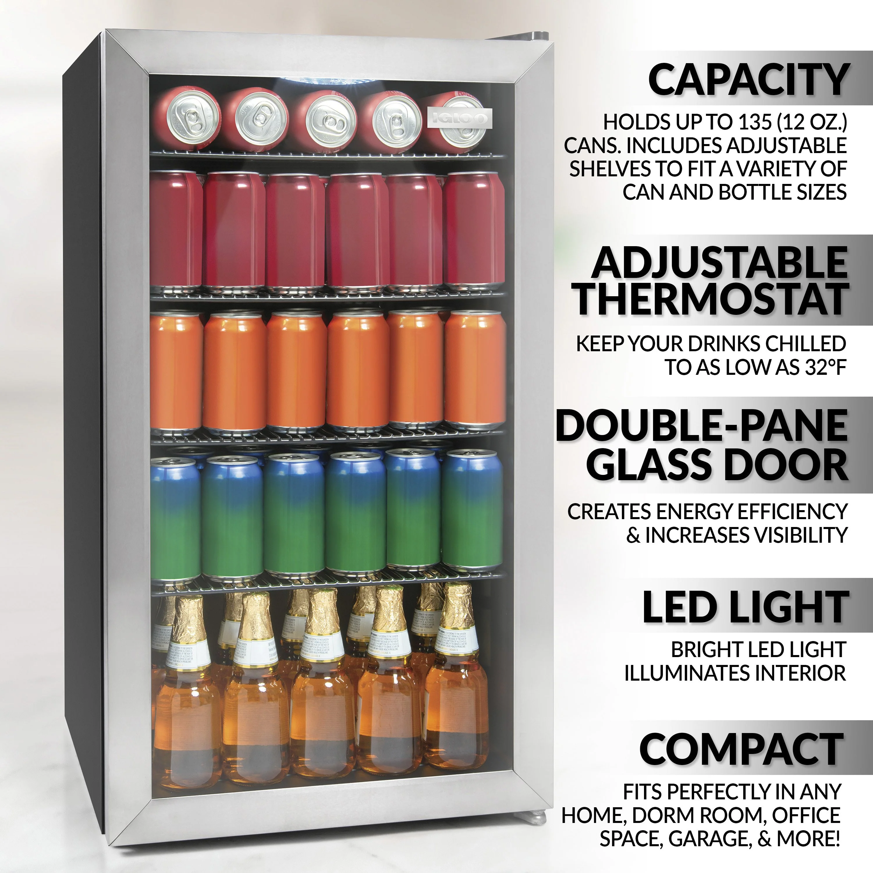 Igloo® 3.5 Cu. Ft. 135 Can Stainless Steel Beverage Cooler - Inhomebuy