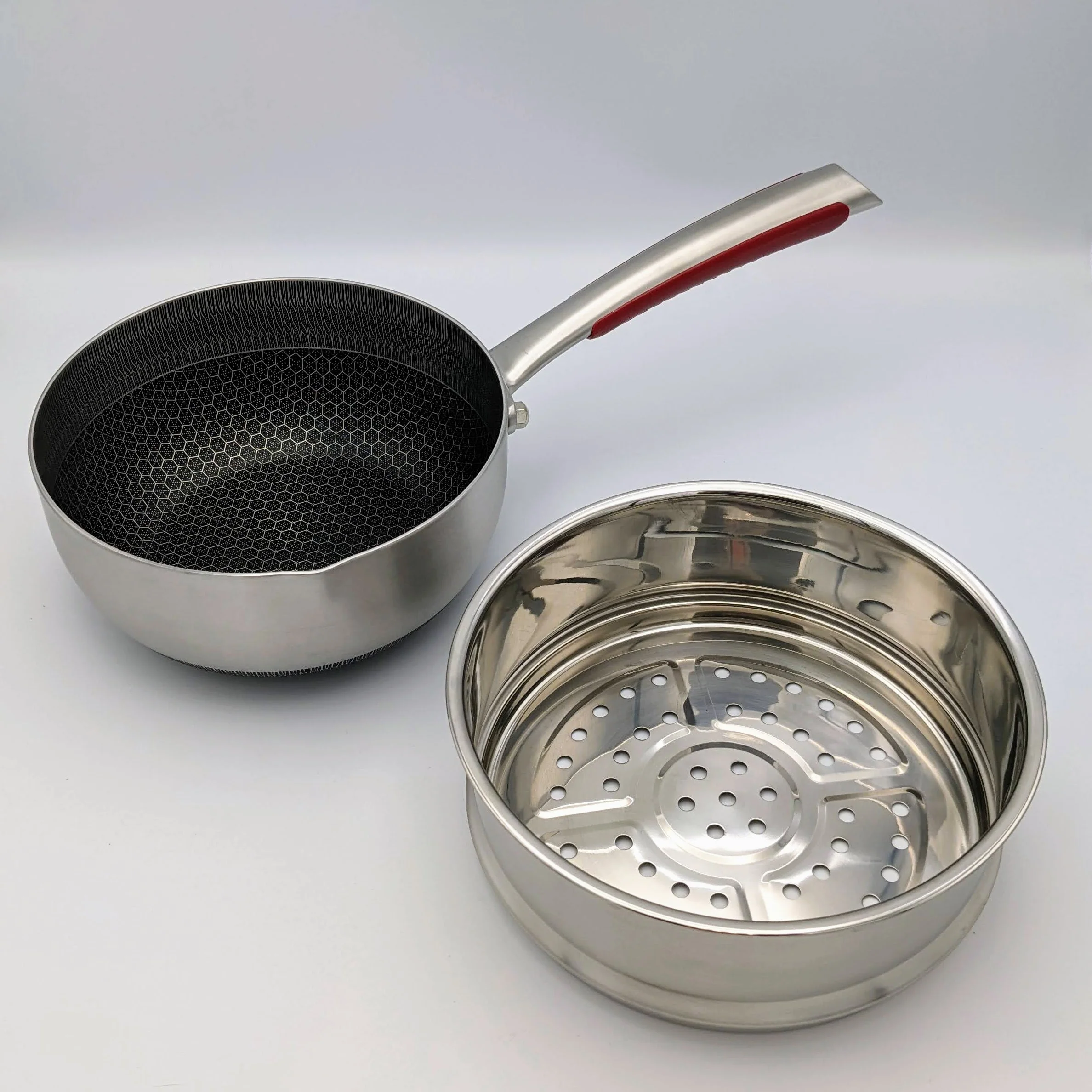 SUS Hybrid Sauce Pan: 18cm with s/s Steamer and glass lid | BC-HW18SPG+S - Inhomebuy