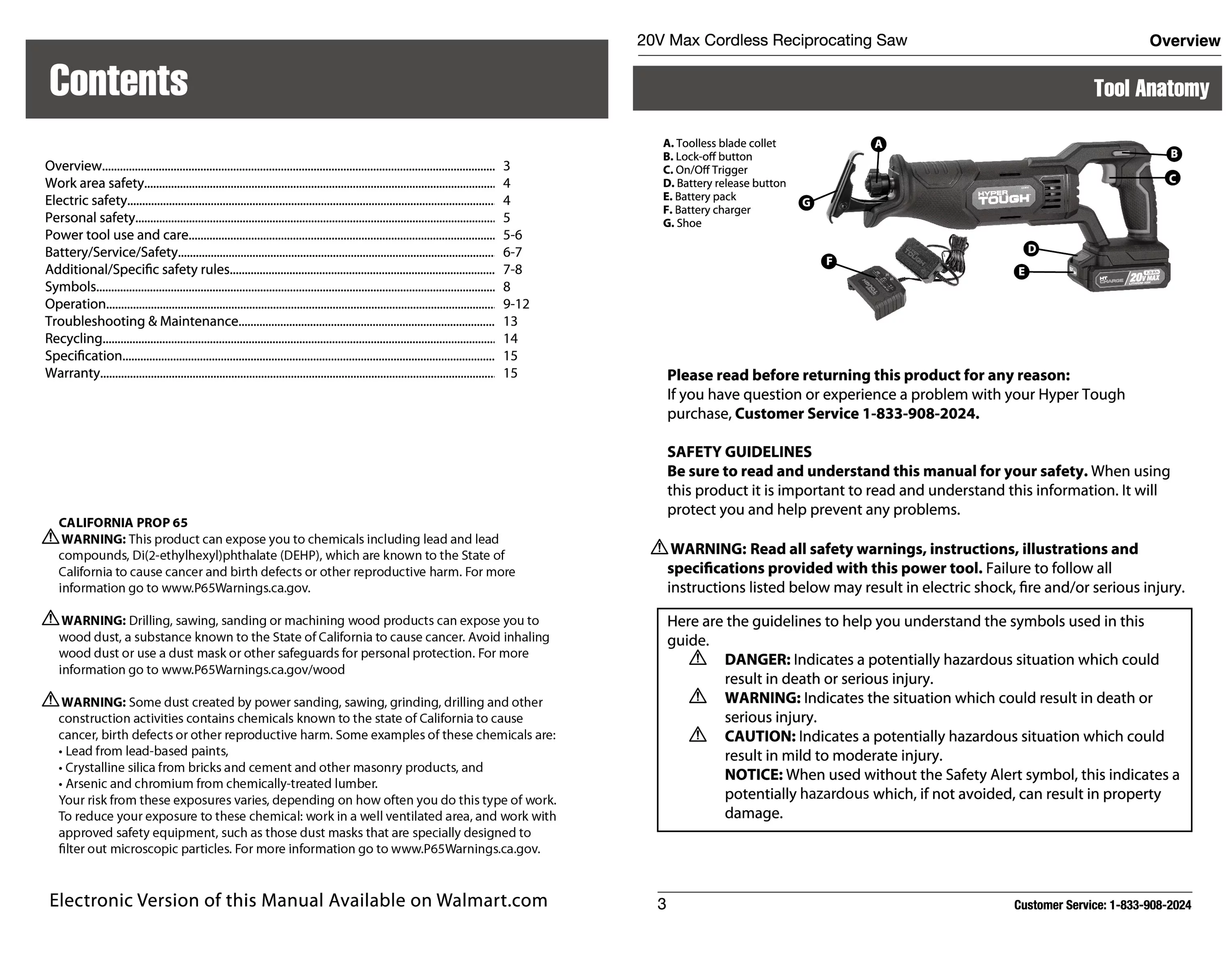 Hyper Tough 20V Max Lithium-ion Cordless Reciprocating Saw, Variable Speed, Keyless Blade Change, with 1.5Ah Lithium-Ion Battery and Charger, Wood Blade and LED Light - Inhomebuy